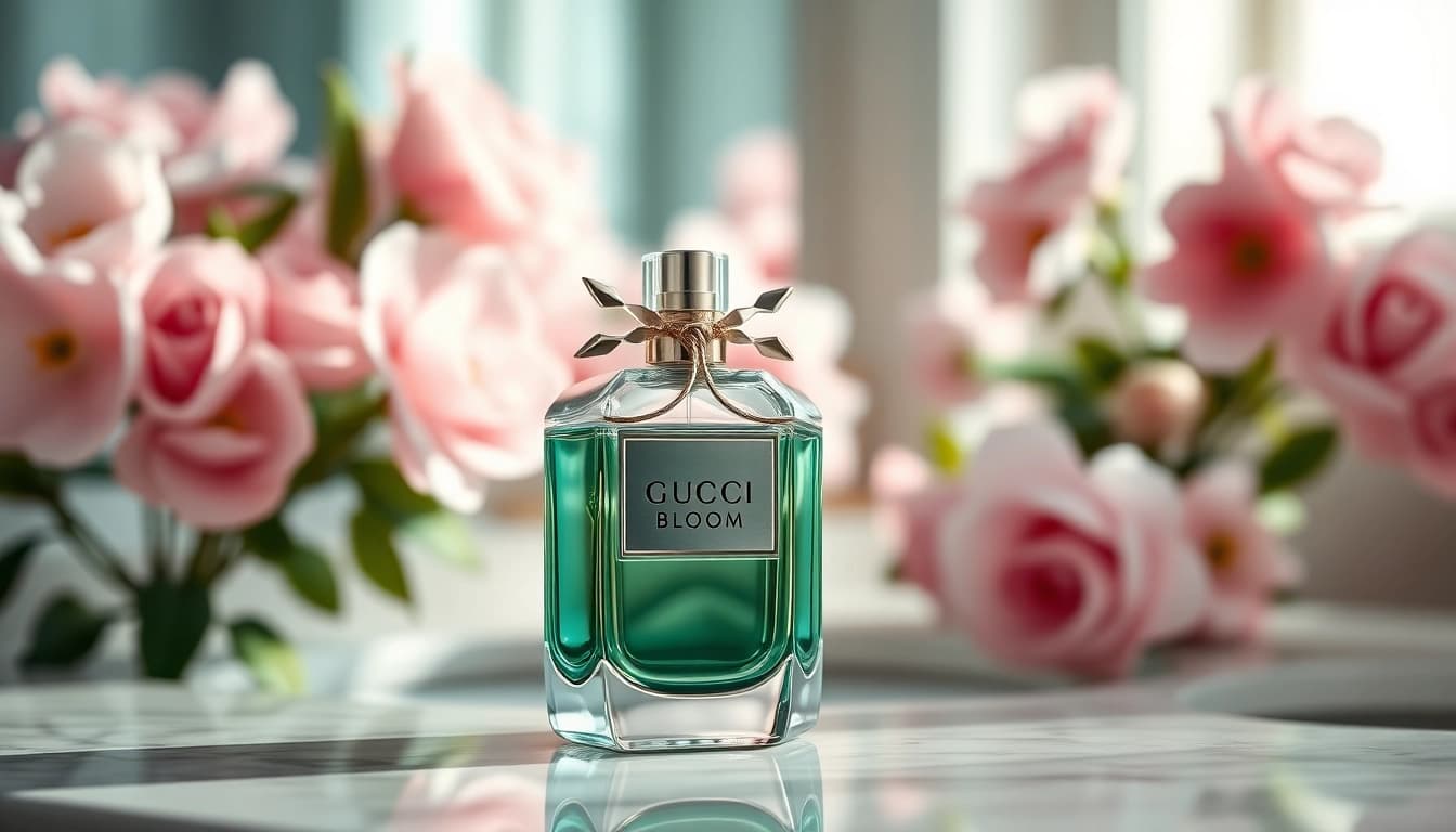 Experience the alluring essence of gucci bloom with its floral elegance in a luxurious setting.
