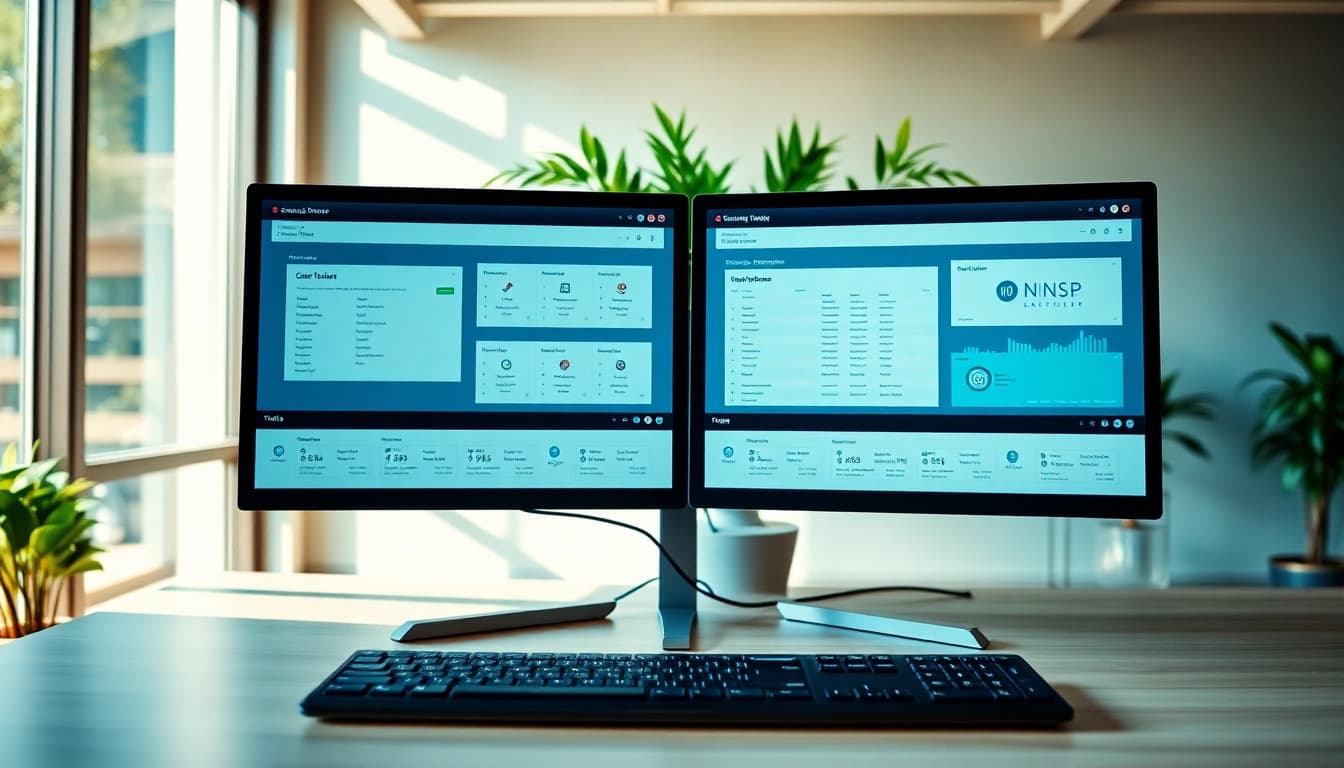 Enhance IT Helpdesk Solutions with a modern office workstation setup and sleek technology.
