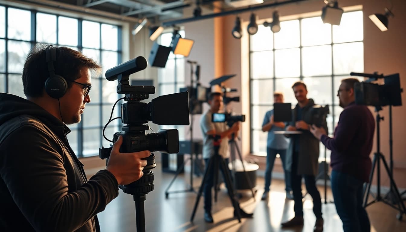 Showcasing edmonton production companies in action, a team engaged in video production.