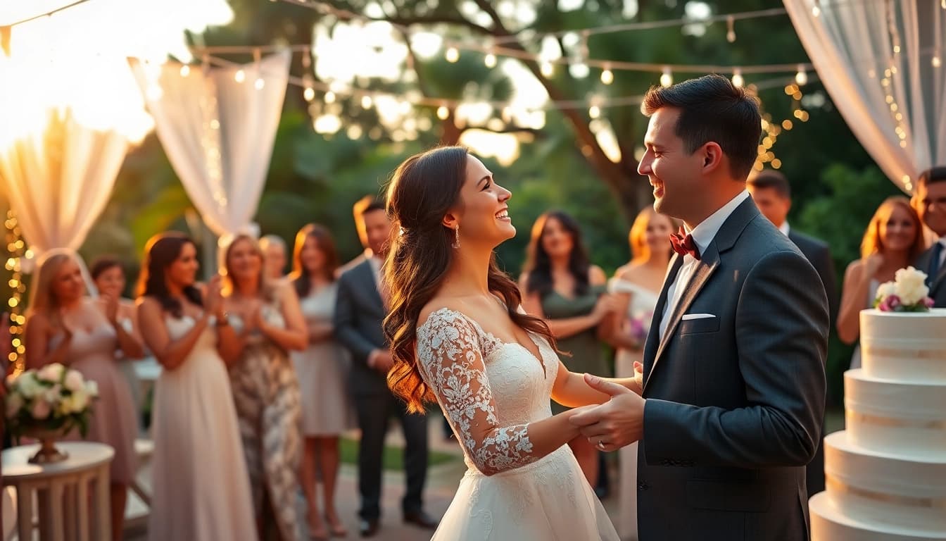Heartwarming wedding scene captured by wedding photographers tampa showcasing love and celebration at sunset.