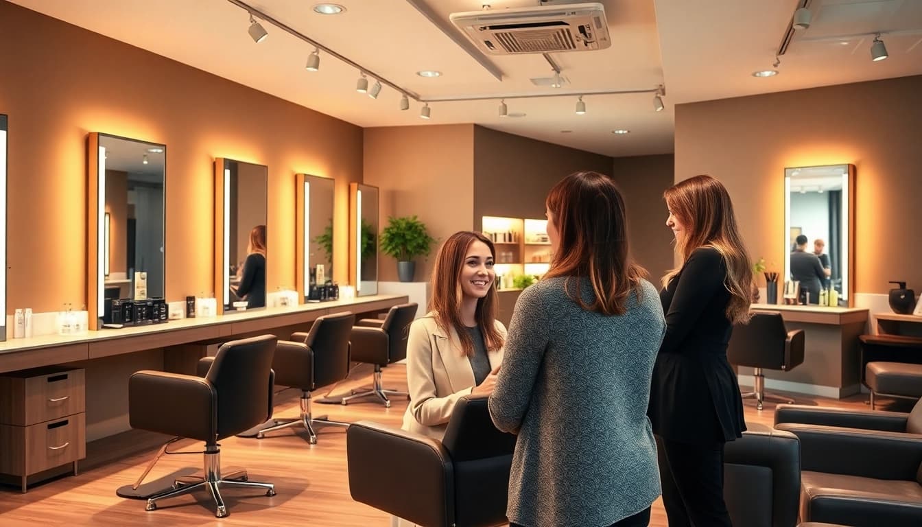 Experience the best hair salon in San Diego with a warm and inviting interior showcasing Aveda products and expert stylists.