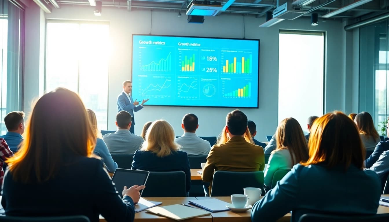 Enhancing business growth insights through an engaging conference setting with professionals.