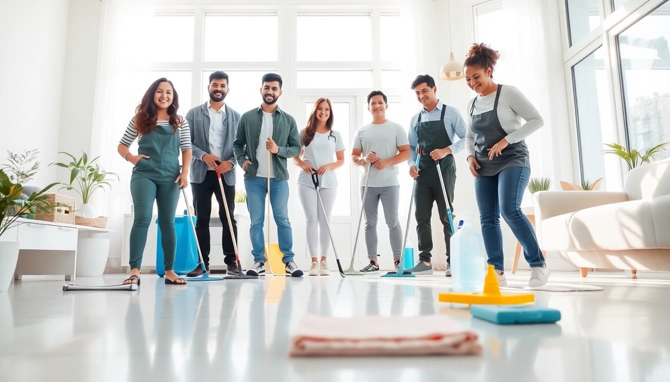 Efficient cleaning services calgary team working in a bright, welcoming home setting.