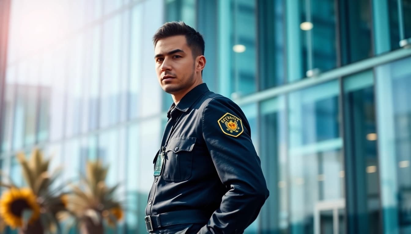 Secure presence of a professional Security Company officer ensuring safety at a modern office.