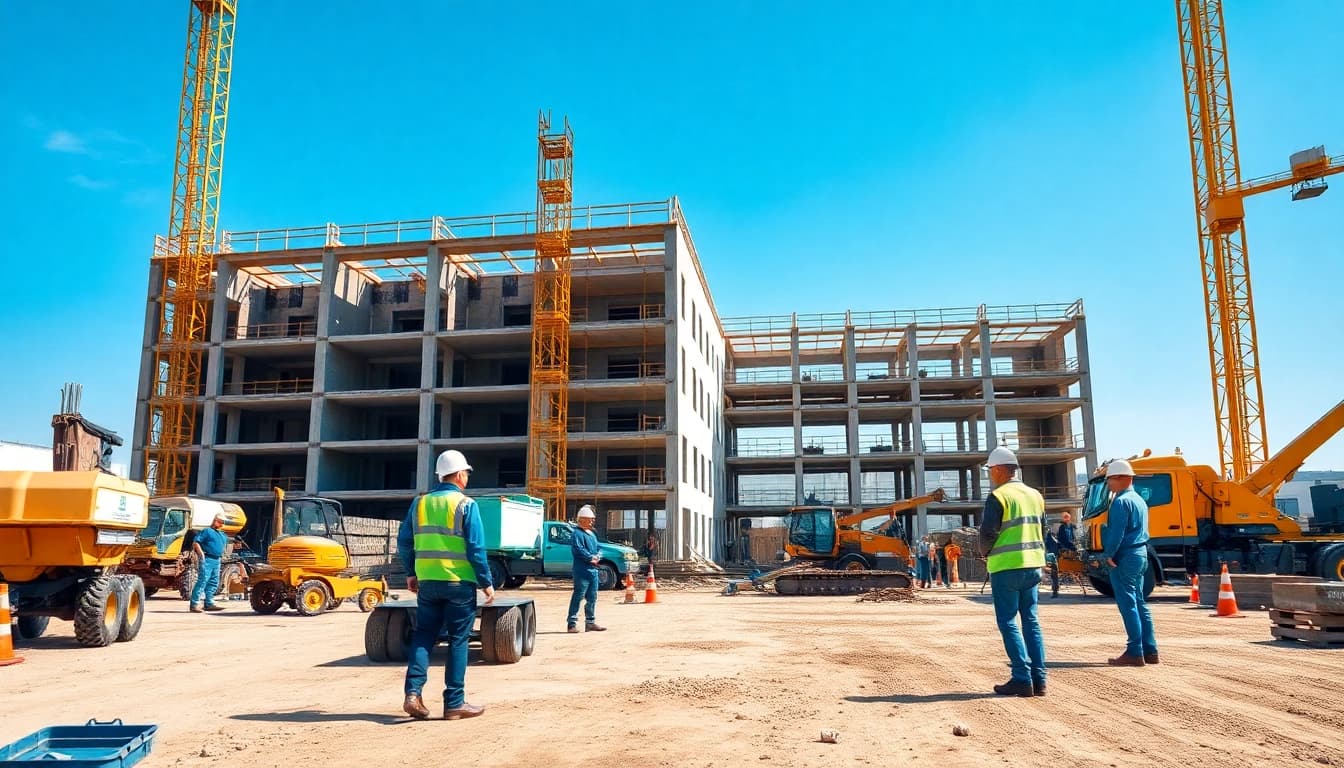 Showcase a New Jersey Commercial General Contractor at work on a vibrant construction site.
