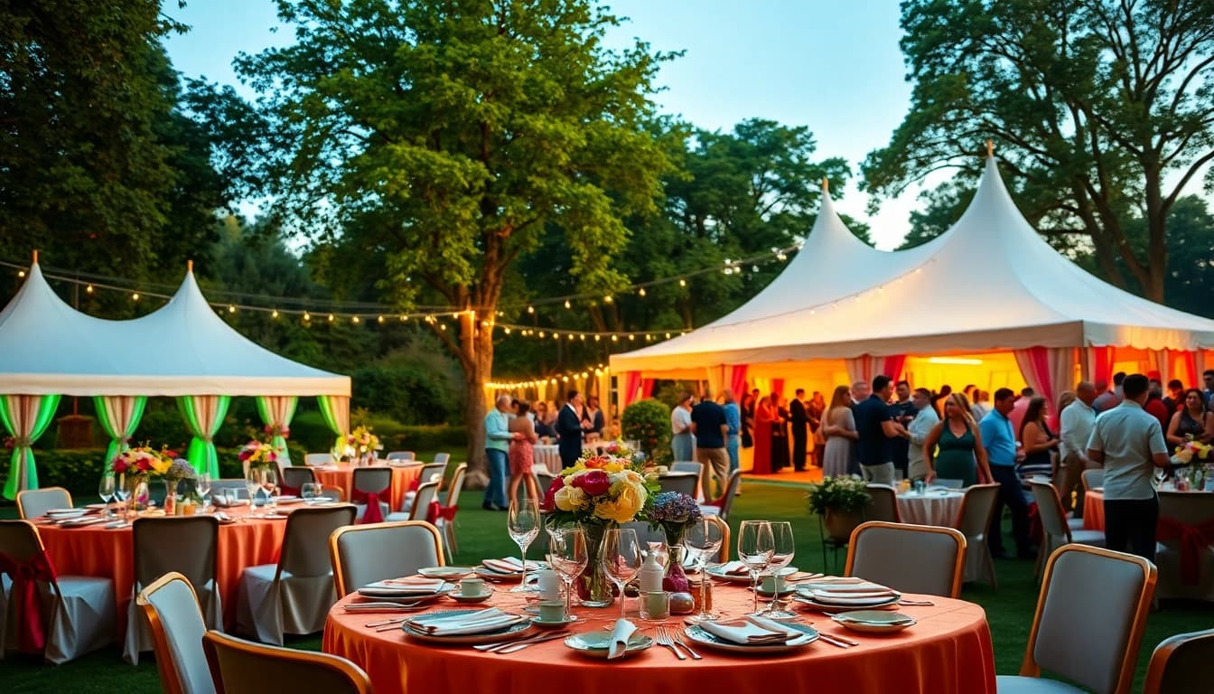 Captivating outdoor setup for Event Rentals with elegant decor, vibrant colors, and a festive atmosphere.