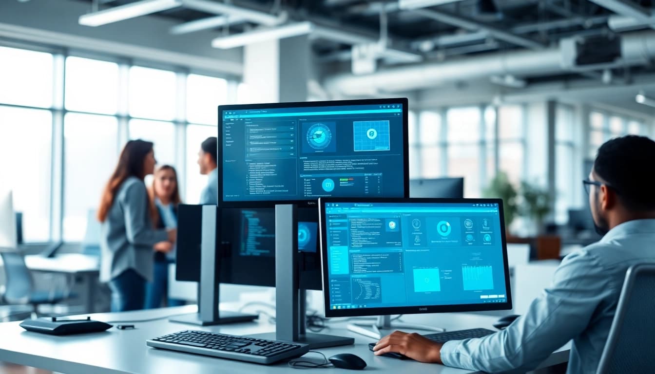 Enhance customer support with IT Helpdesk Solutions in a collaborative office setting.