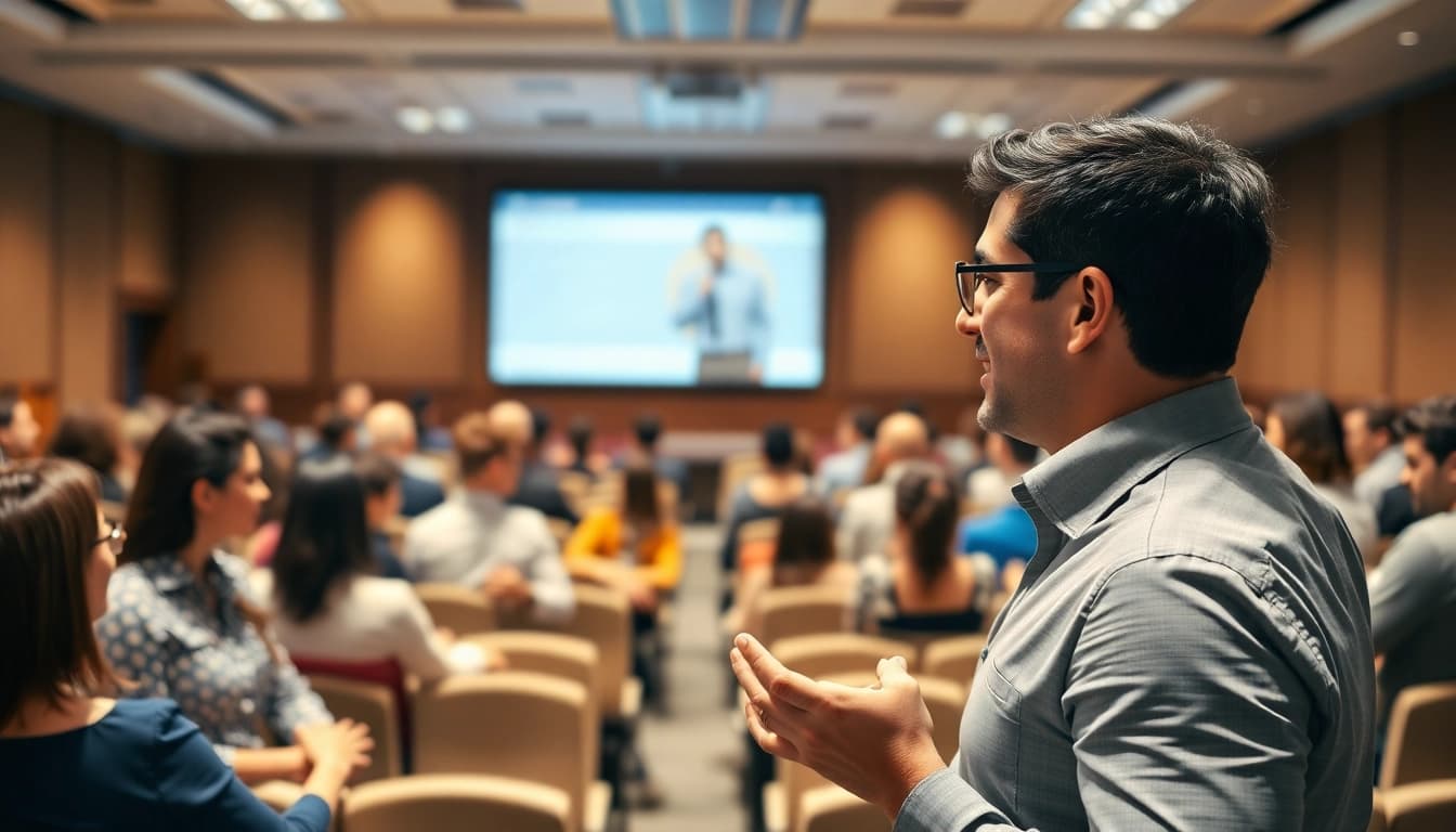 Captivating public speaking training session enhancing skills and confidence.