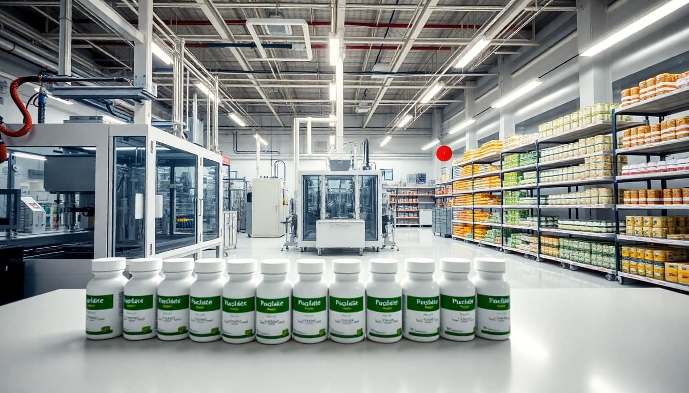 Innovative private label supplement manufacturer UK with modern machinery and clean workspace.