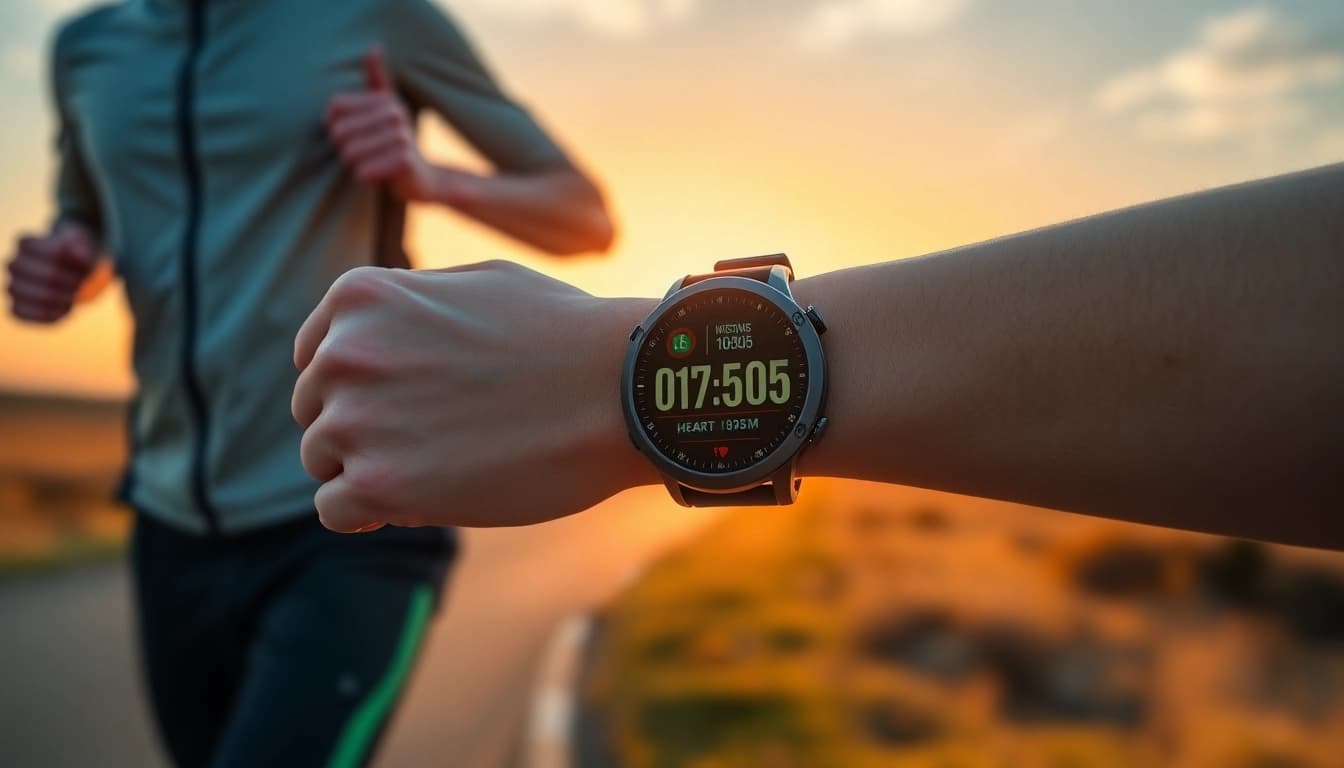 Track your fitness journey with the Explorer Plus GPS Smart Watch, showcasing its vibrant display during a run.