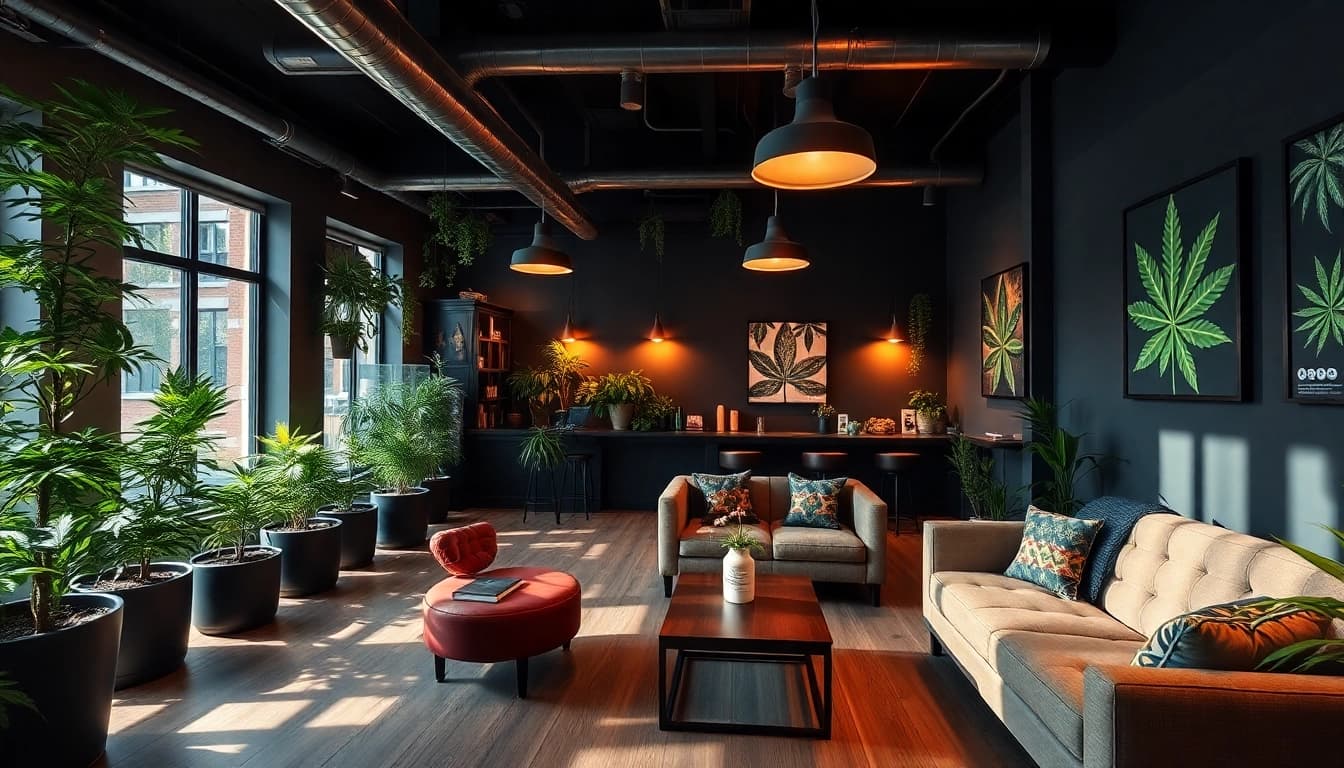 Besucher genießen die entspannte Atmosphäre im cannabis club hamburg mit stilvollem Interieur.