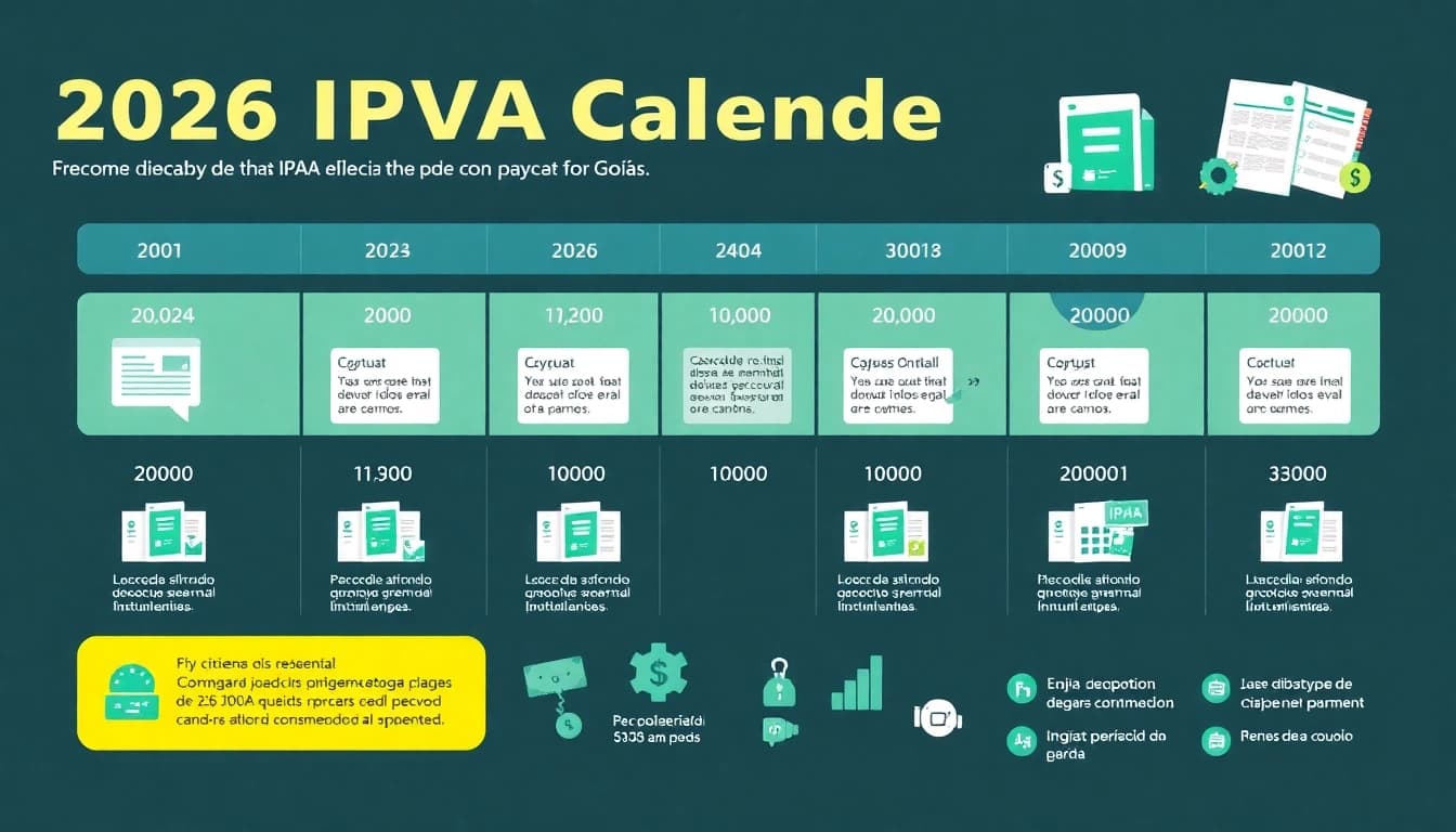 Infographic showing the IPVA GO 2026 payment calendar, highlighting key dates and payment methods.