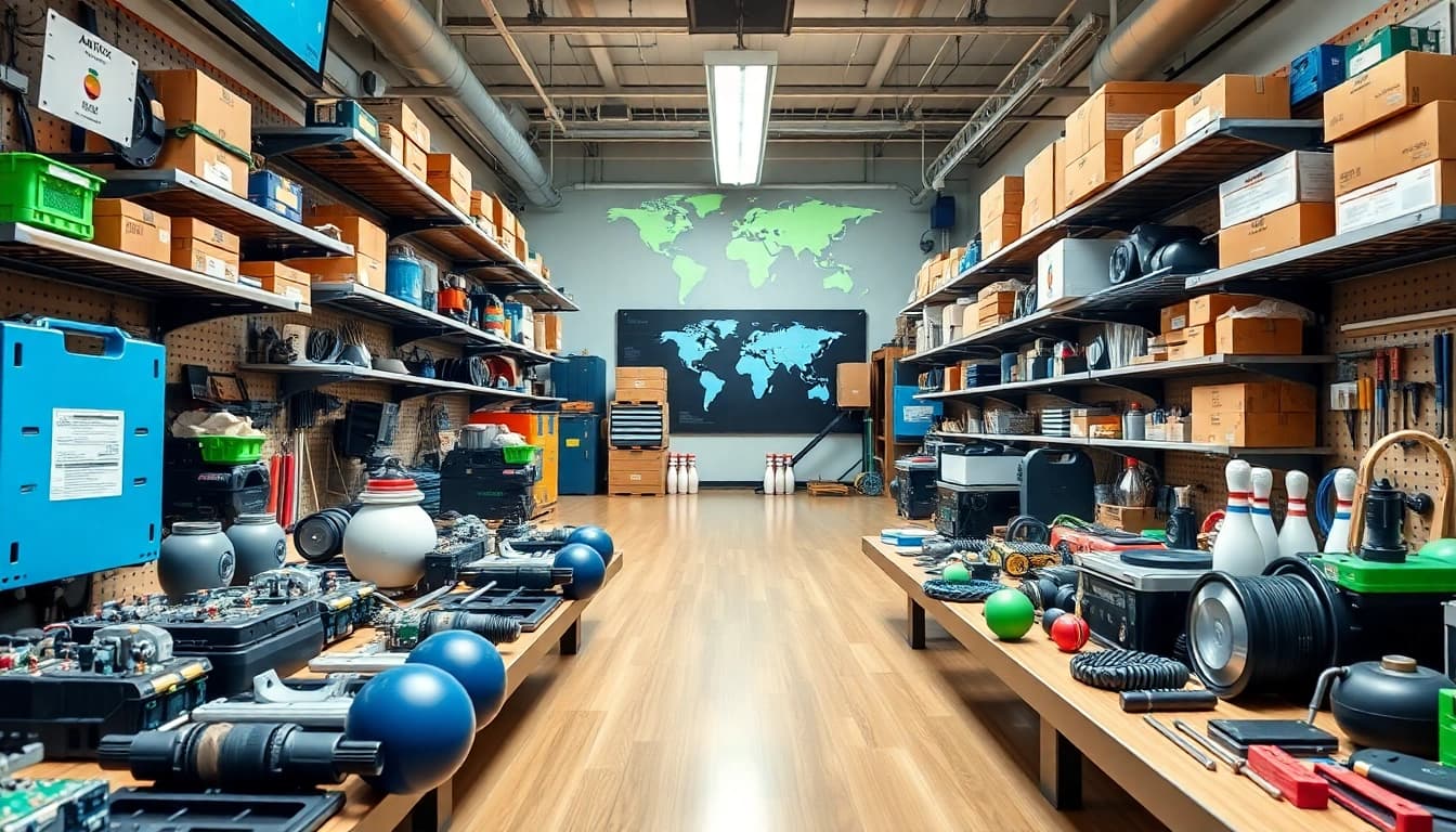 High-quality bowling parts for AMF displayed in a professional workshop.