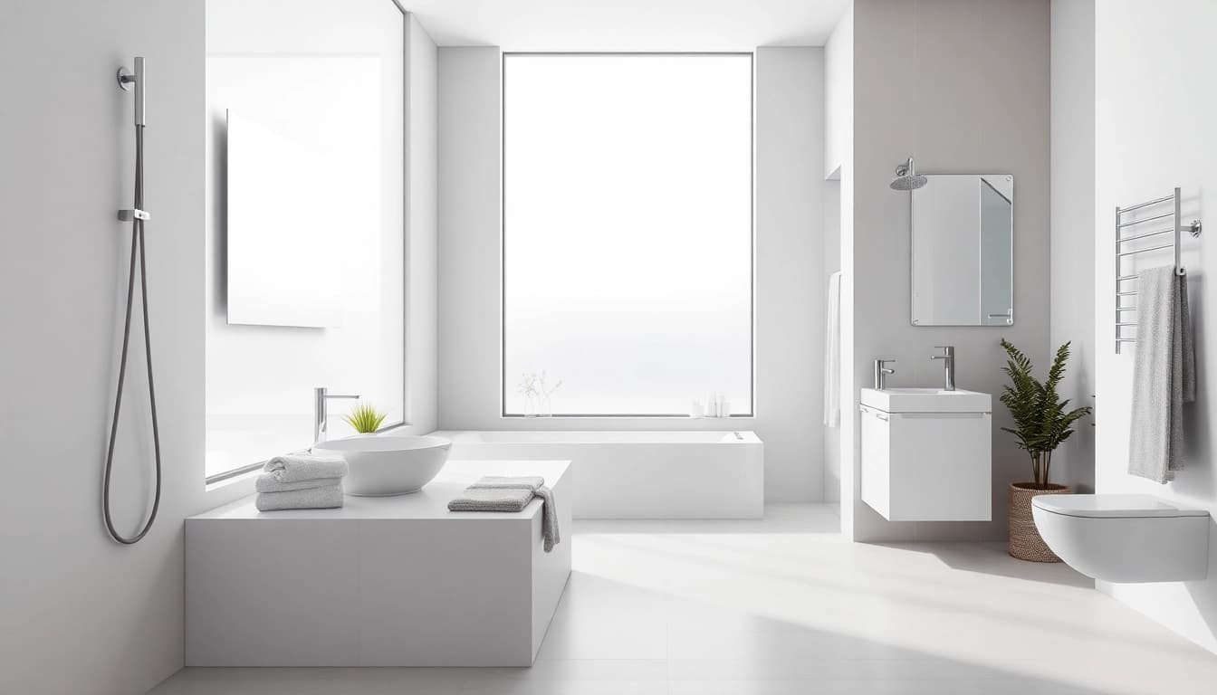 Sonni sanitär GmbH zeigt hochwertige Badezimmerprodukte in einem modernen Badezimmerdesign.