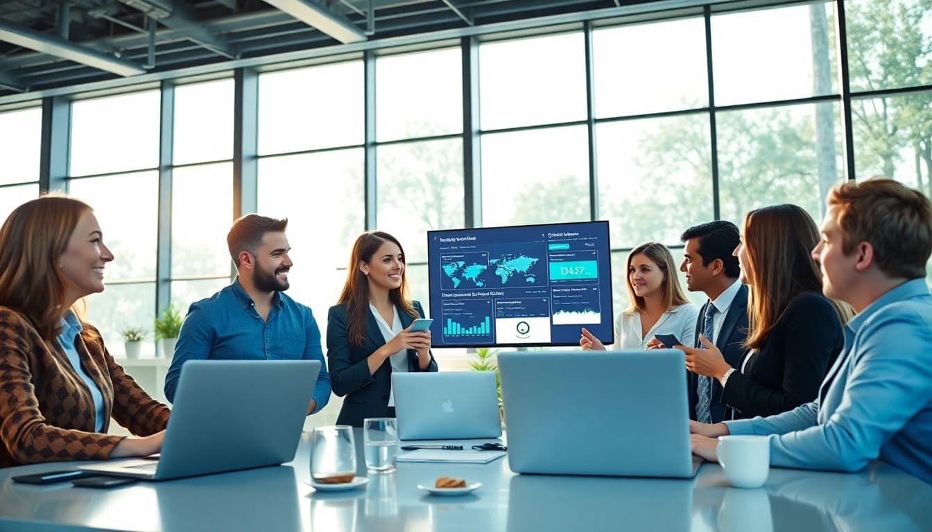 Team utilizing enterprise search solutions in a bright, modern office setting.