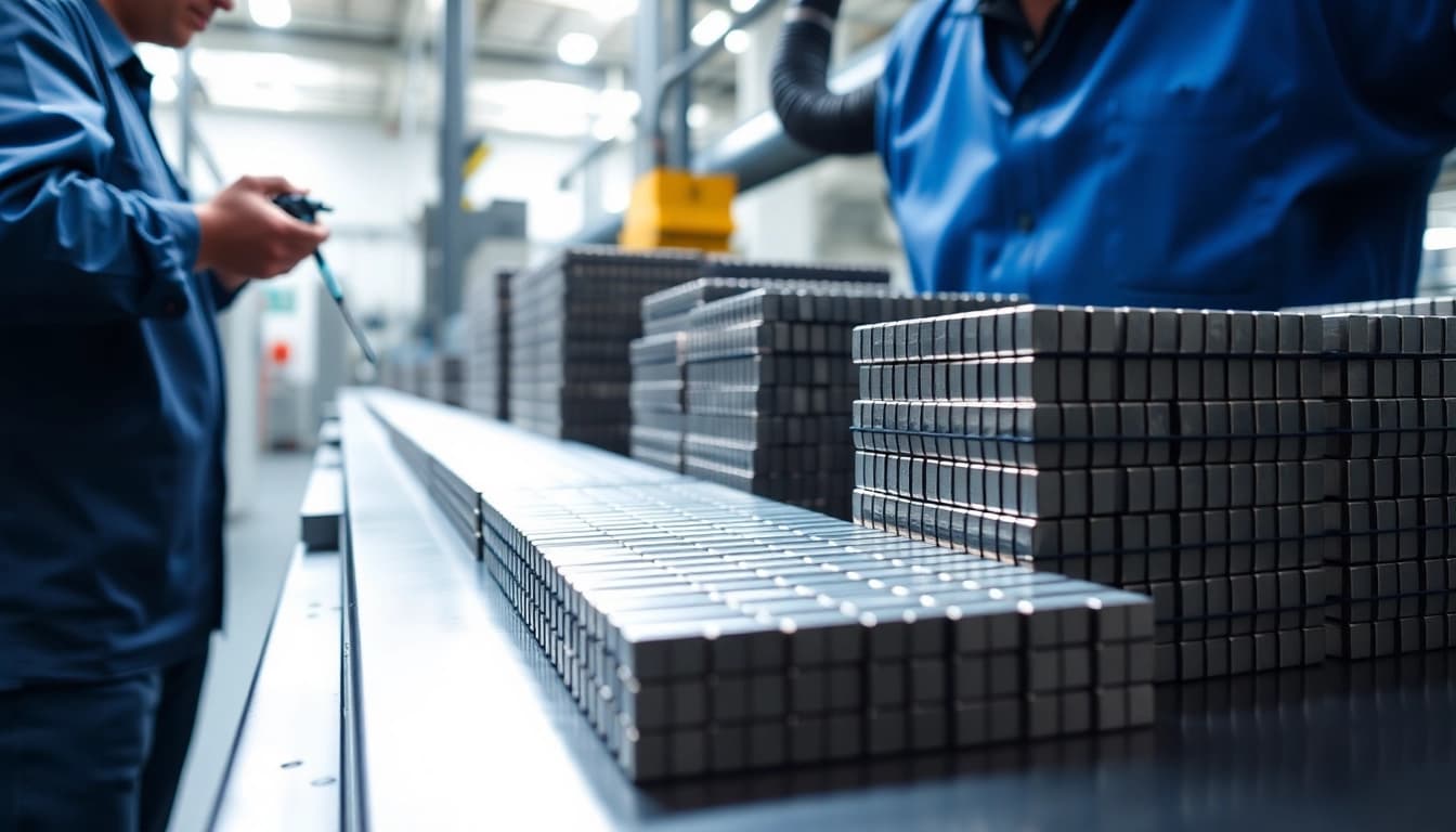 Inspecting high-quality Ndfeb magnets manufacturer in china in a modern production facility.