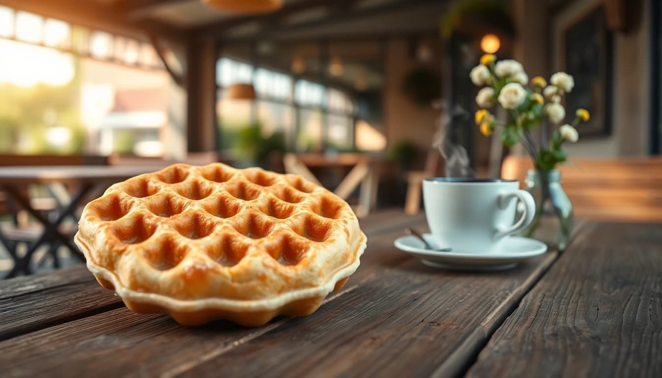 Wafel katoen met een rijke textuur en warme kleuren, gestyled op een houten tafel.
