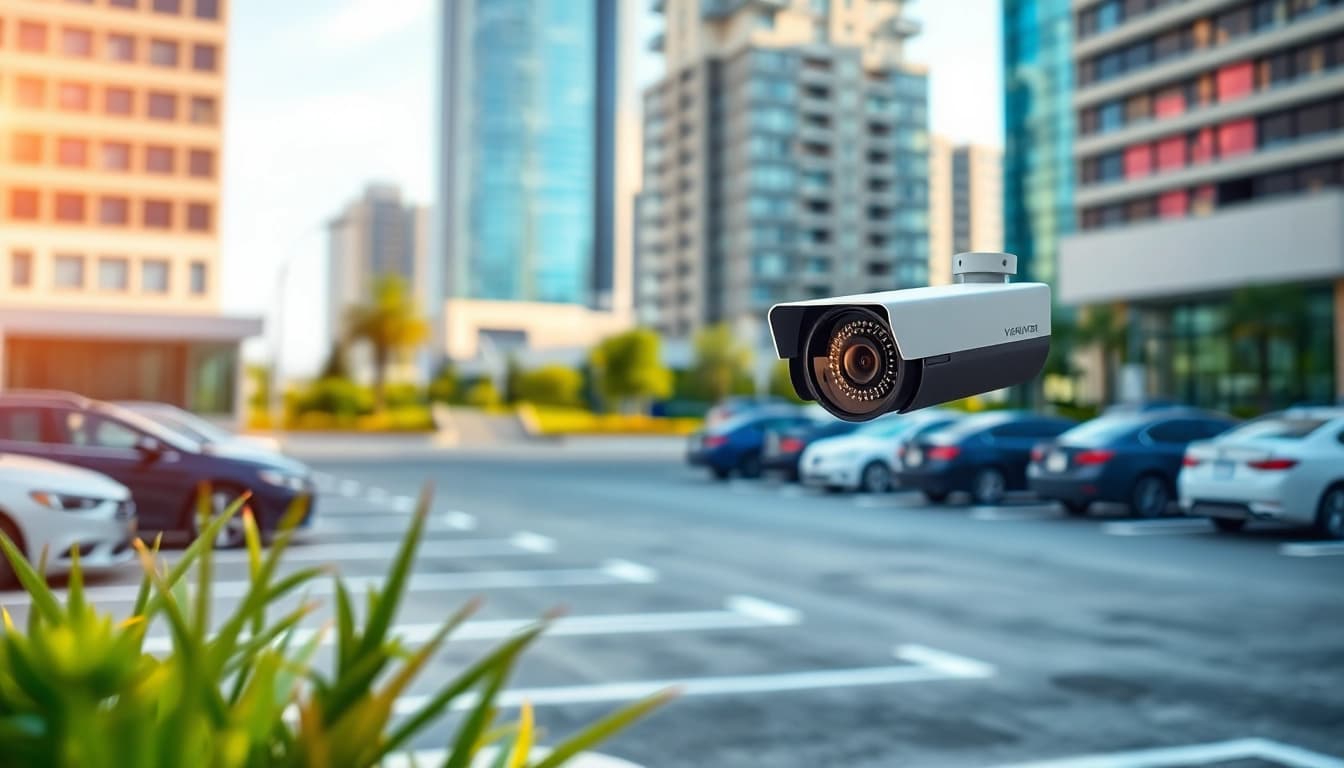 Capture the functionality of a license plate recognition camera monitoring vehicles in an urban setting.
