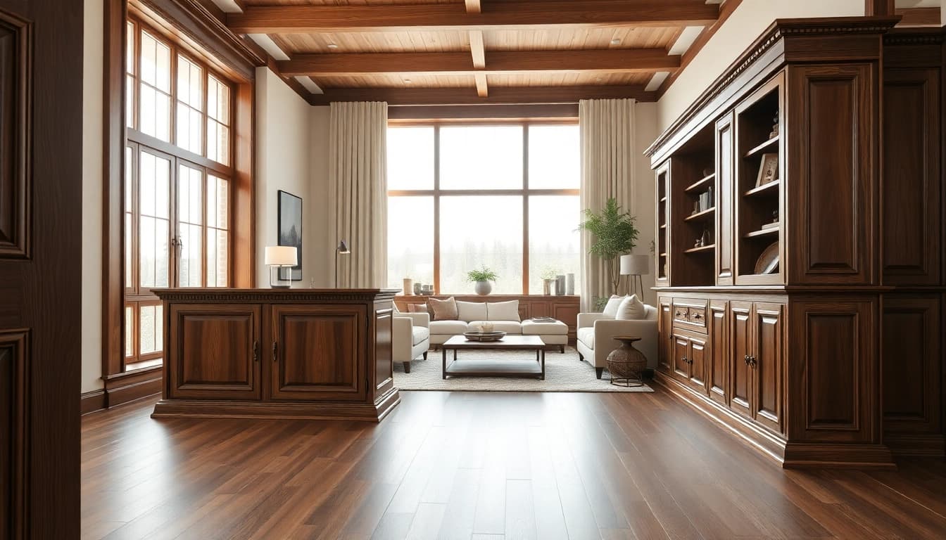 Highlighting interior architectural woodwork elements in a stylish modern living room setting.