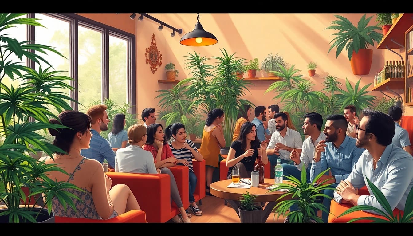 Promoting legalisation cannabis espagne in a lively cannabis club atmosphere in Spain.