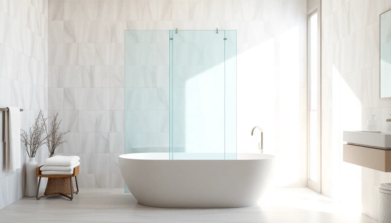 Stylish bathtub glass door enhances modern bathroom aesthetics with elegance.