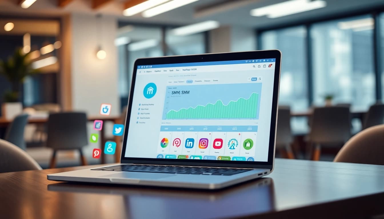 Engaging visual of an Instagram smm panel on a modern laptop showcasing social media analytics.