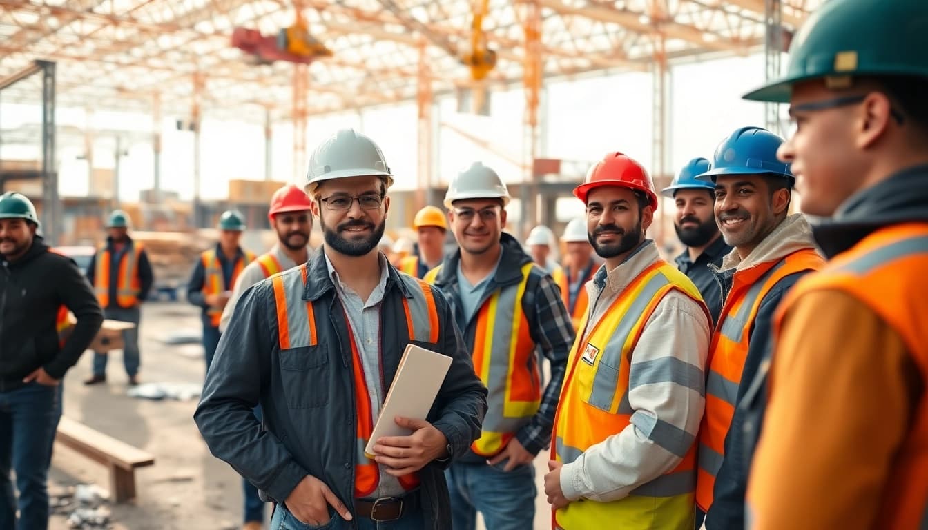 New Jersey General Contractor coordinating a dynamic construction site with a diverse team.