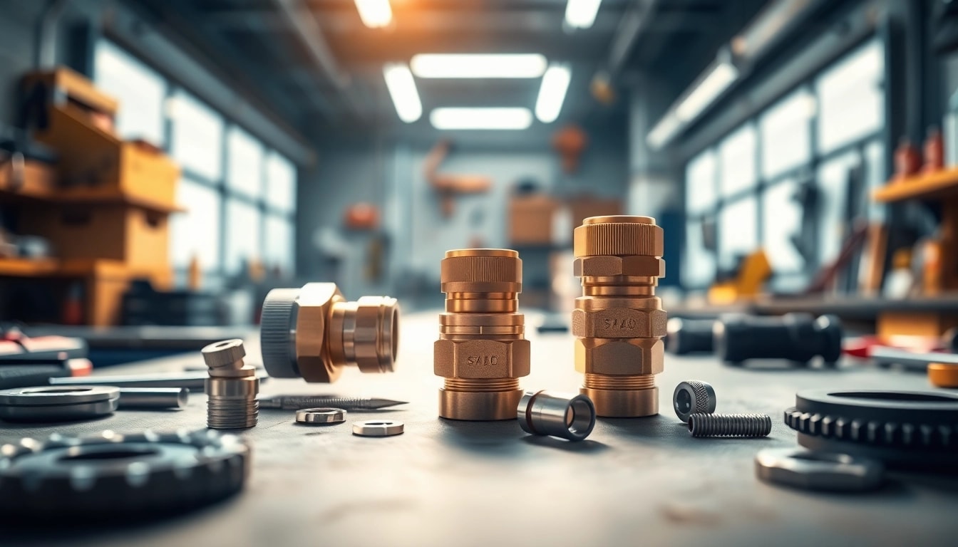 Showcasing ethanol-safe fuel fittings on a workbench with tools, emphasizing quality craftsmanship.