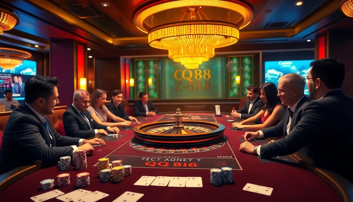 Players enjoying a thrilling QQ 88 casino experience at a vibrant table game.