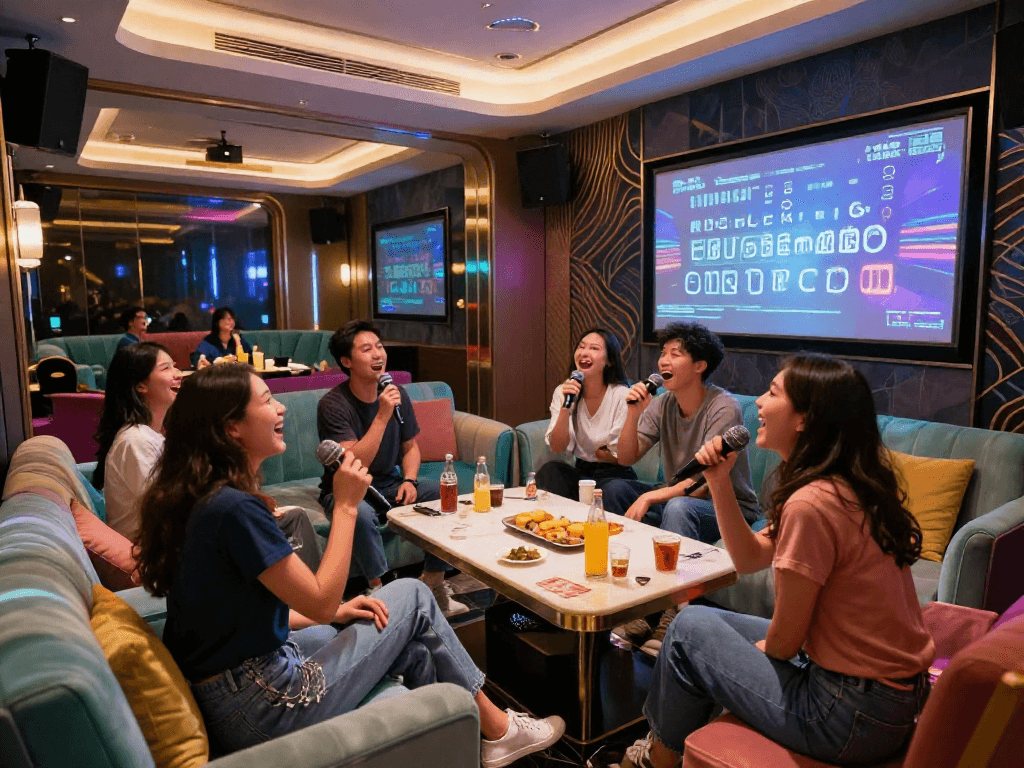 강남 타이밍에 맞춘 도파민 가라오케에서 친구들과 즐겁게 노래 부르는 모습