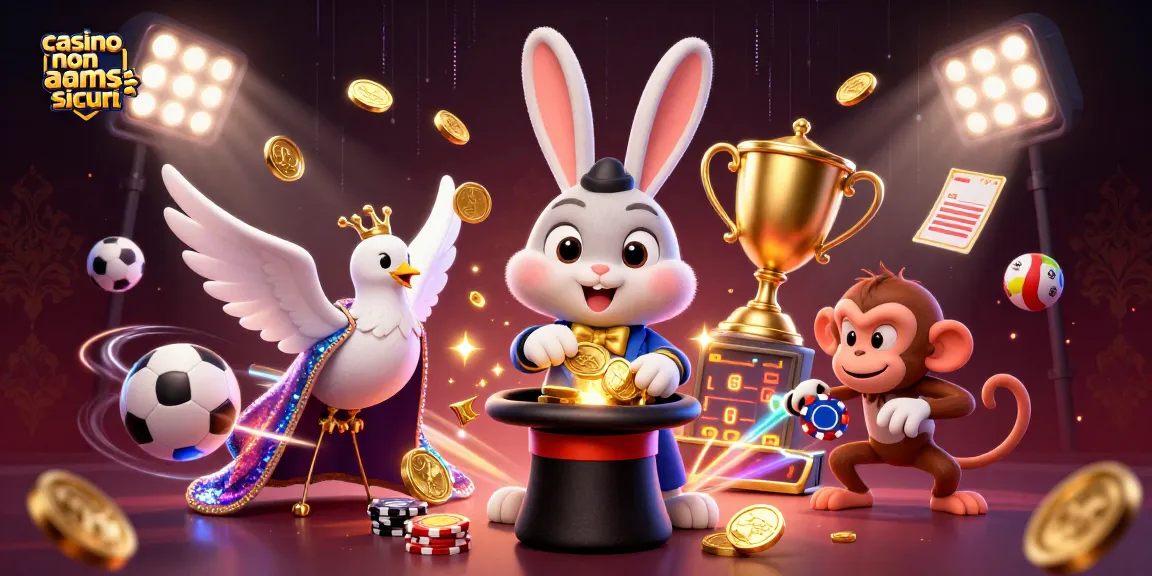 Scopri i migliori casino non AAMS sicuri con un mago che estrae monete dorate in un'illustrazione vibrante.