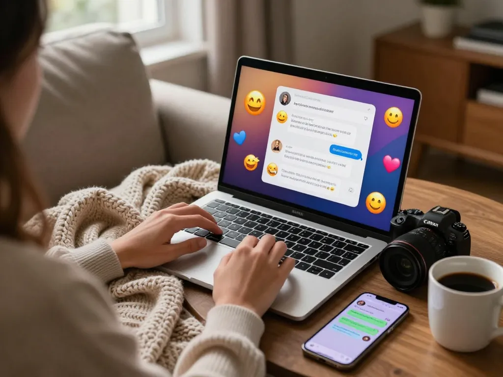 Engaging person in cozy home setting chatting on sex chat ai platform, inviting atmosphere.