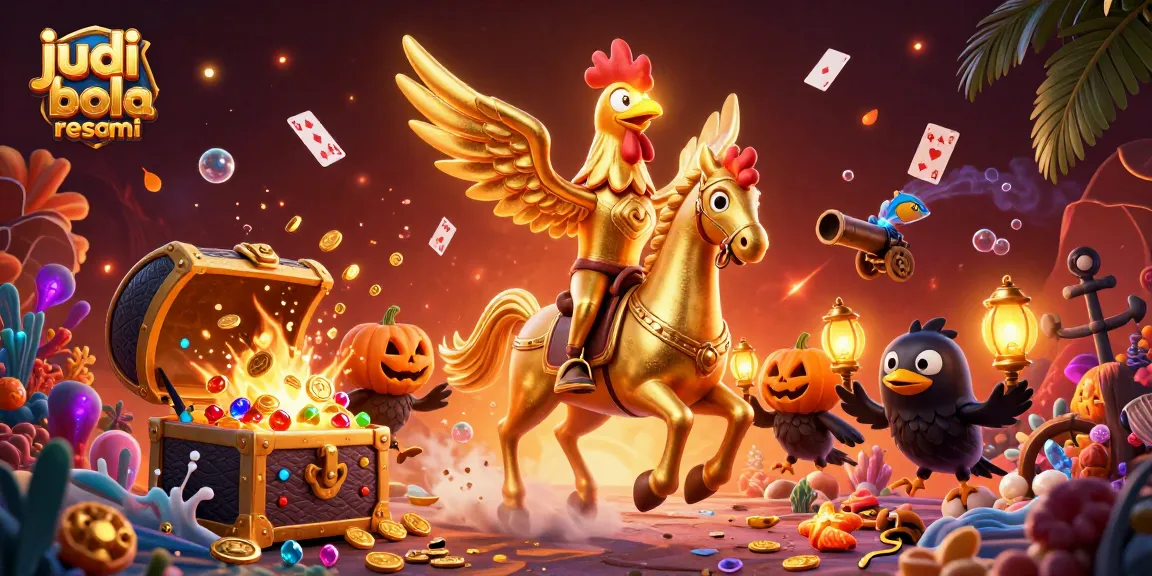 Experience the thrilling judi bola resmi betting scene with an animated golden rooster in a midnight casino.