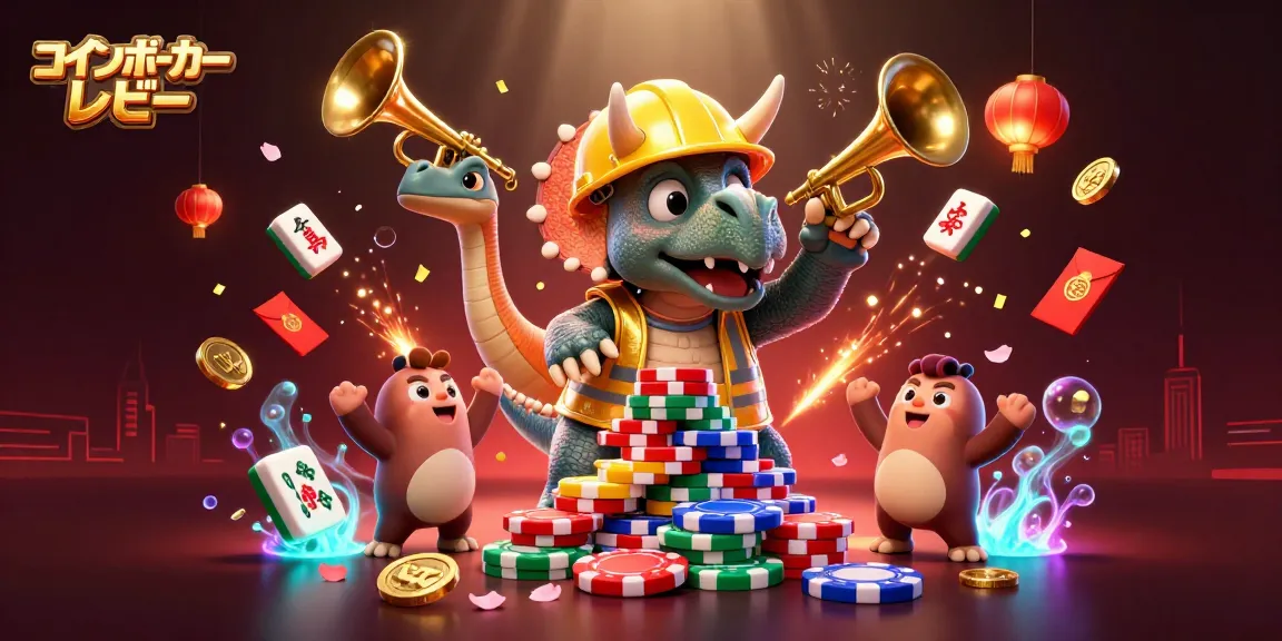 コインポーカー レビューのために賭けの興奮を祝う3Dトリセラトプスとパラサウロロフスのイラスト。