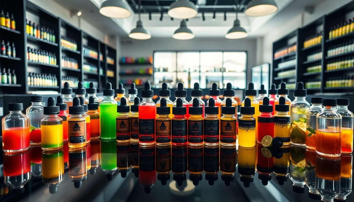 Savor diverse flavors at Vape Juice Depot with an artistic vape juice arrangement.