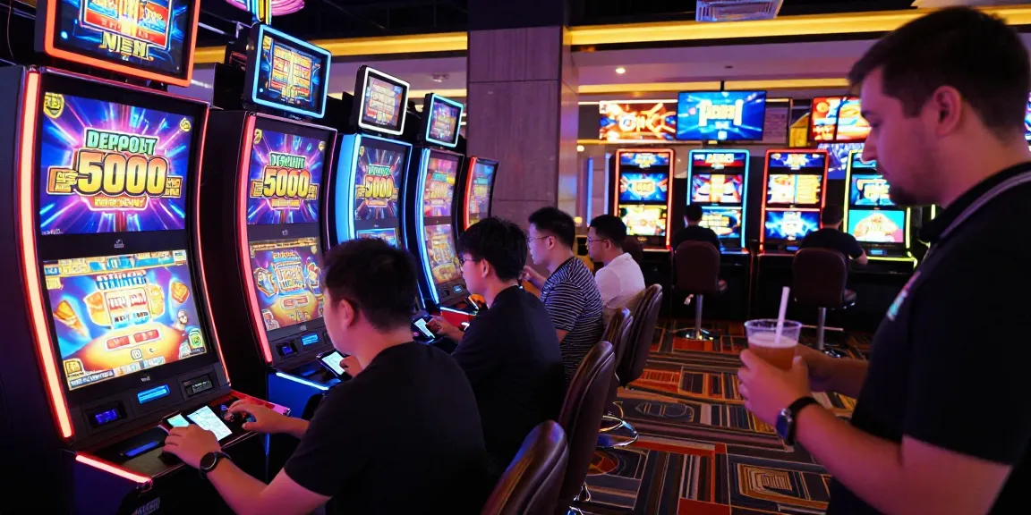Exciting gaming scene showcasing slot deposit 5000 activities with players engaged in an electric casino atmosphere.