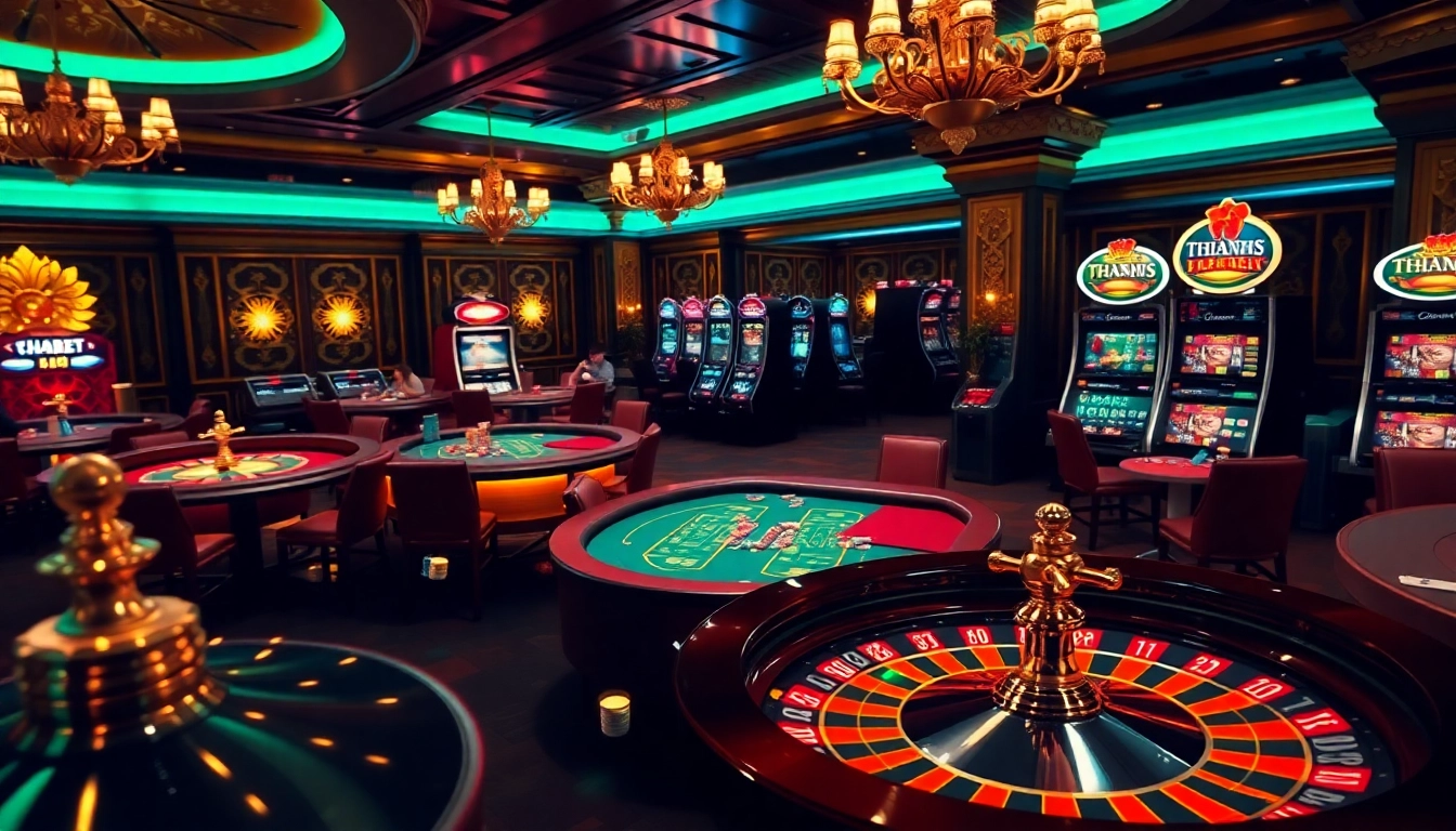 Engaging players at the stunning THABET casino, spinning the roulette wheel amidst vibrant gaming excitement.