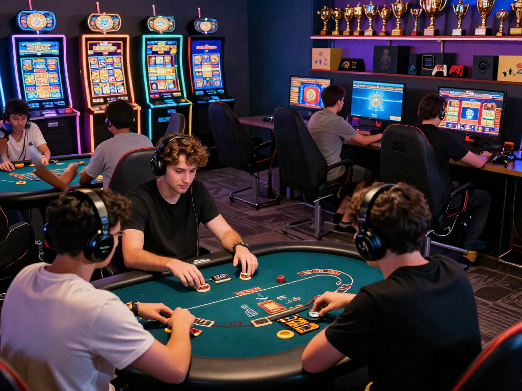 Situs casino players enjoying various online games in a vibrant digital gaming environment