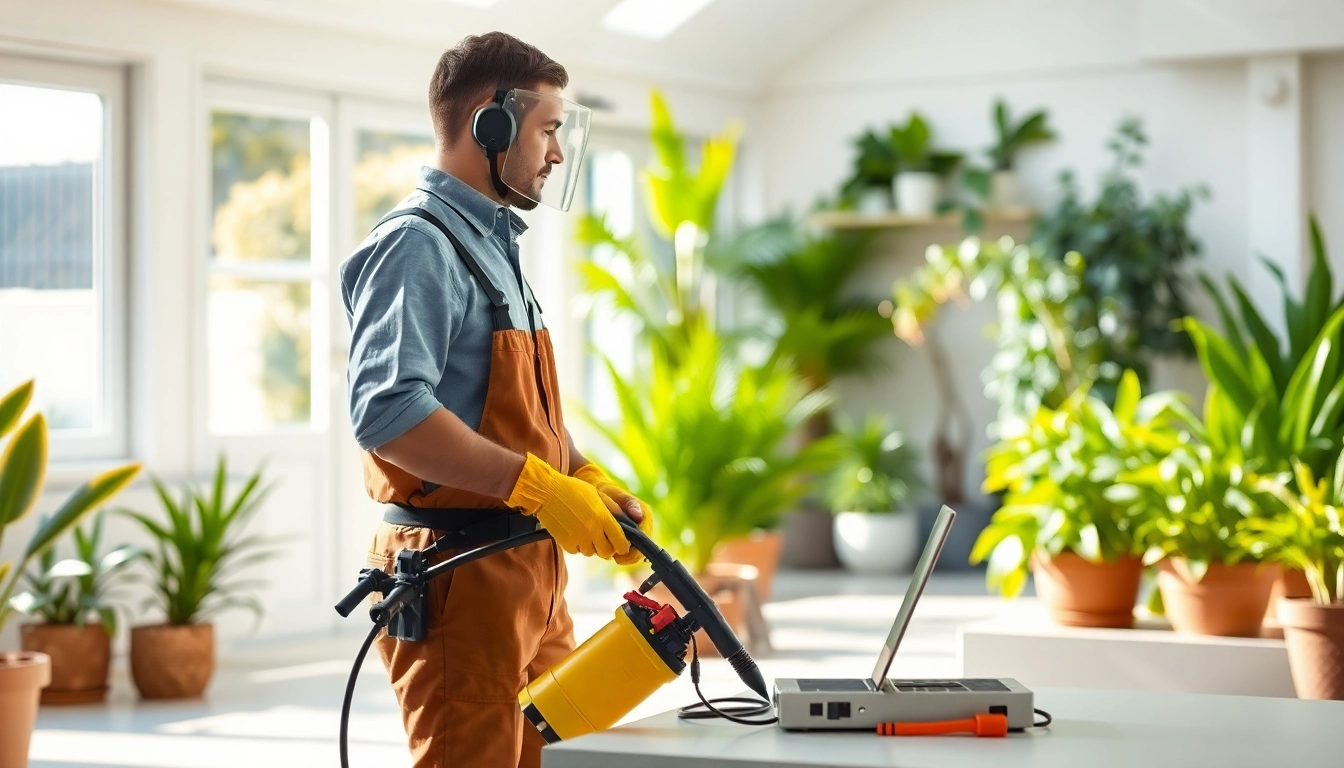 Top rated bug exterminator treating a pest-infested area in a bright, cleaned home.