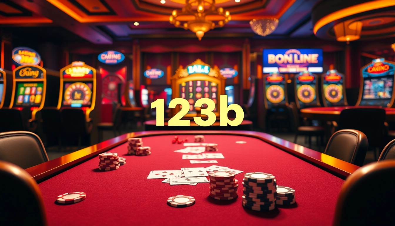 Experience thrilling games with 123b in a luxurious online casino setting featuring poker and slots.