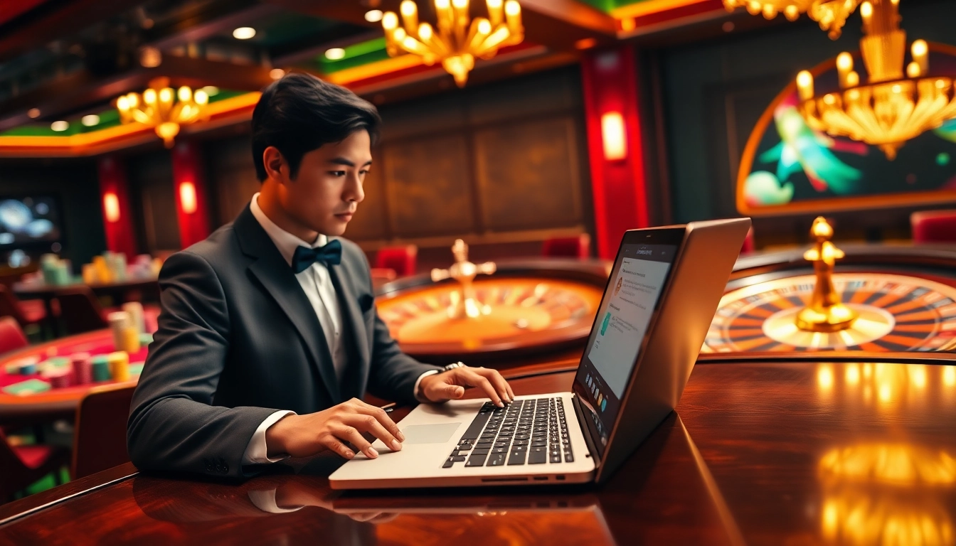 Logging into doaslot account in a luxurious casino environment.