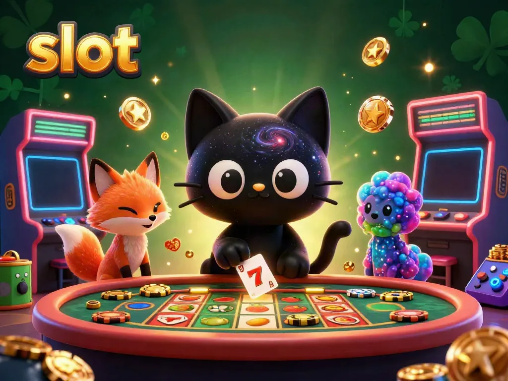 Engage with dynamic slot gaming visuals featuring a cosmic cat and nebula fox drawing in gold.