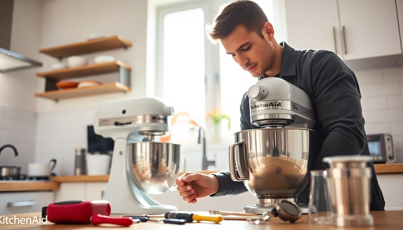 Expert technician performing kitchenaid appliance repair ottawa in a bright kitchen environment.