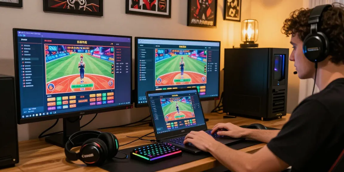 Engaging user at trang chủ shbet, exploring diverse casino games in a vibrant home gaming setup.
