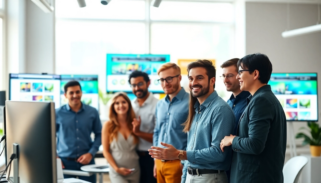 Showcasing a professional team working on web design edmonton projects in a modern office.