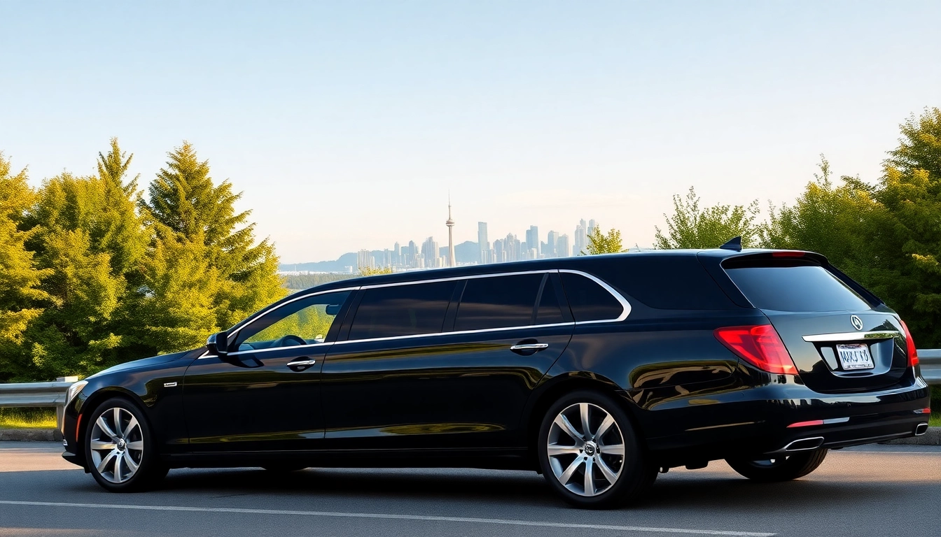 Limo from seattle to vancouver featuring a sleek vehicle against a scenic backdrop.