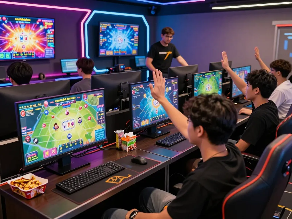 Engaging scene of players enjoying Game bài hubet88 in a vibrant online gaming environment with colorful displays.