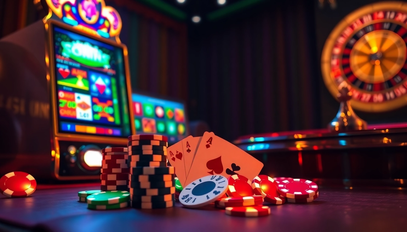 Experience the thrill of Slot Online Terpercaya with vibrant casino visuals and luxury gaming elements.