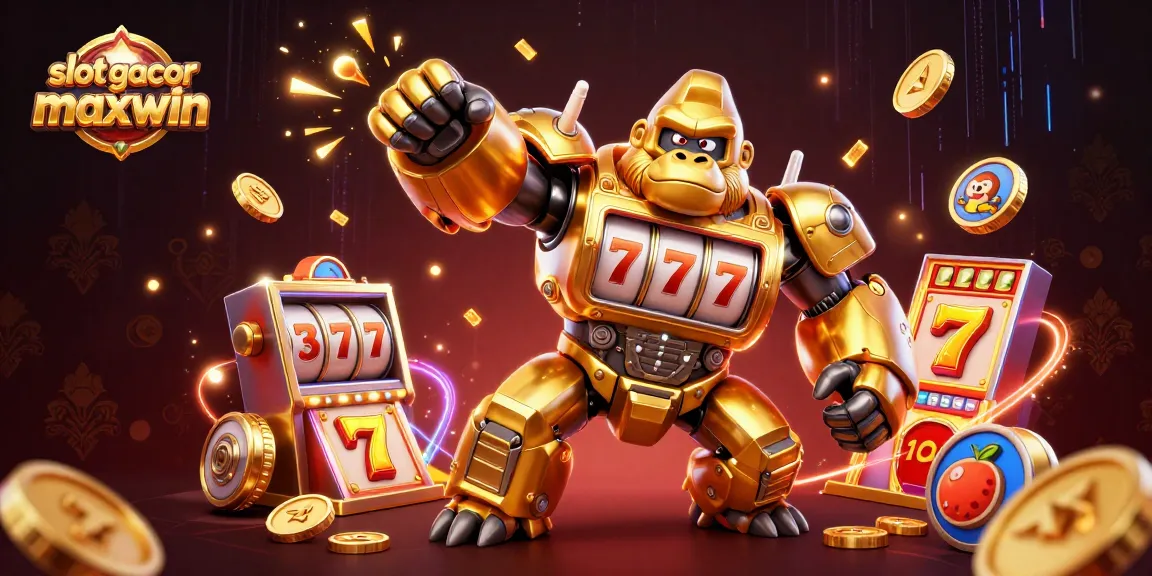 Memenangkan slot gacor maxwin dengan gorila emas mekanik dan simbol buah yang berkilau