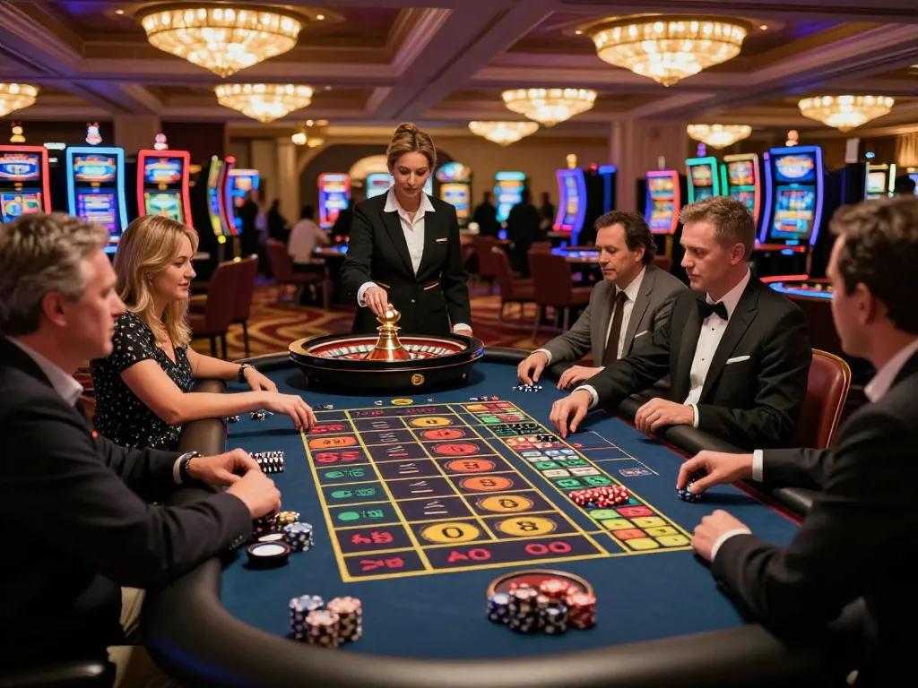 Pemain yang bersemangat bertaruh di meja roulette sambil mempertimbangkan strategi deposit 1k di kasino mewah.